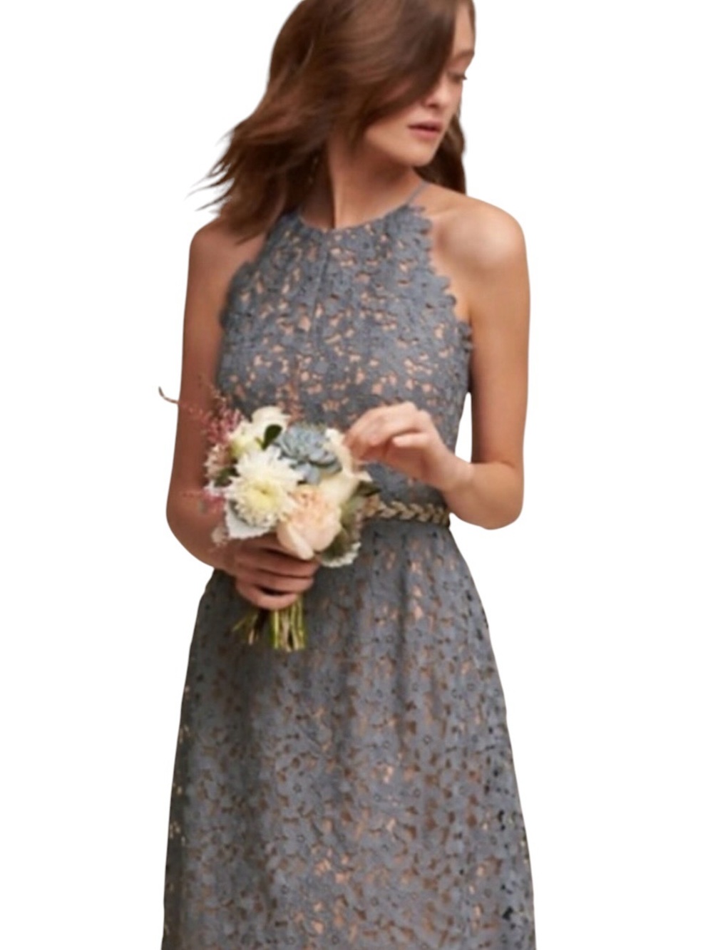 BHLDN Hitherto James Dress Sz 12 Gray Lace Anthropologie Wedding Cocktail
